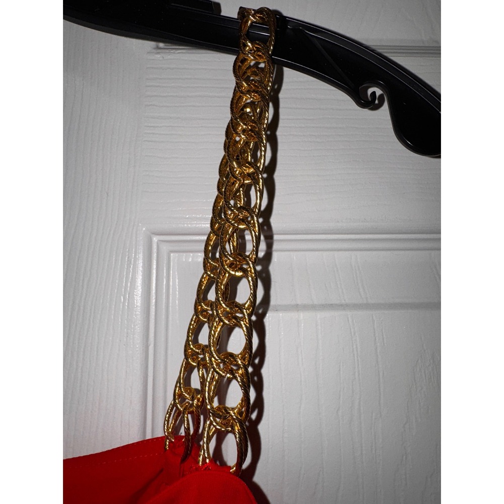 Calvin Klein Red Cold Shoulder Ruffle Chain Strap Mini Dress Size 10 - Picture 7 of 8